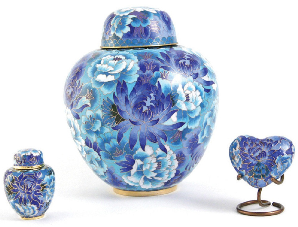 Cloisonne Urns and memorial keepsake sets