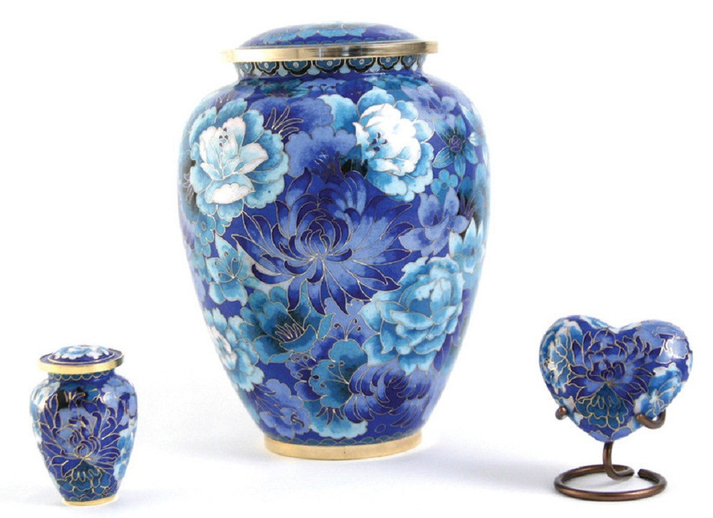 Floral Blue Elite Cloisonne Cremation Urns and keepsakes
