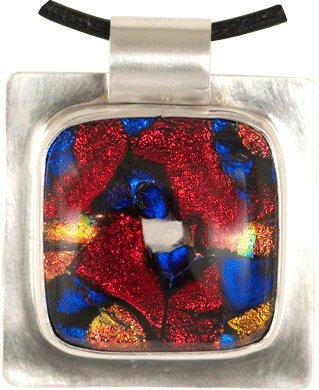 Red and blue dichroic glass cremation pendant
