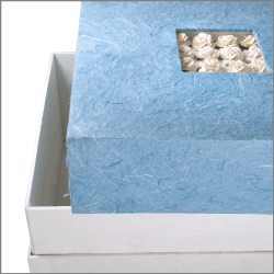 open blue and white floral box urn