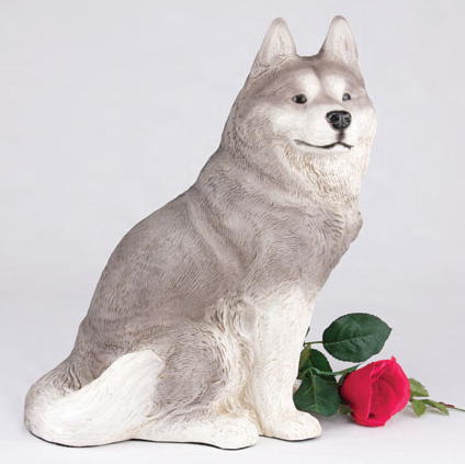 Husky Dog Figurine Urn  Husky, Gray & White 