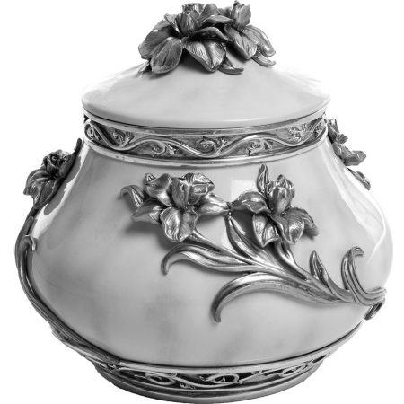 marble urn with pewter flowers