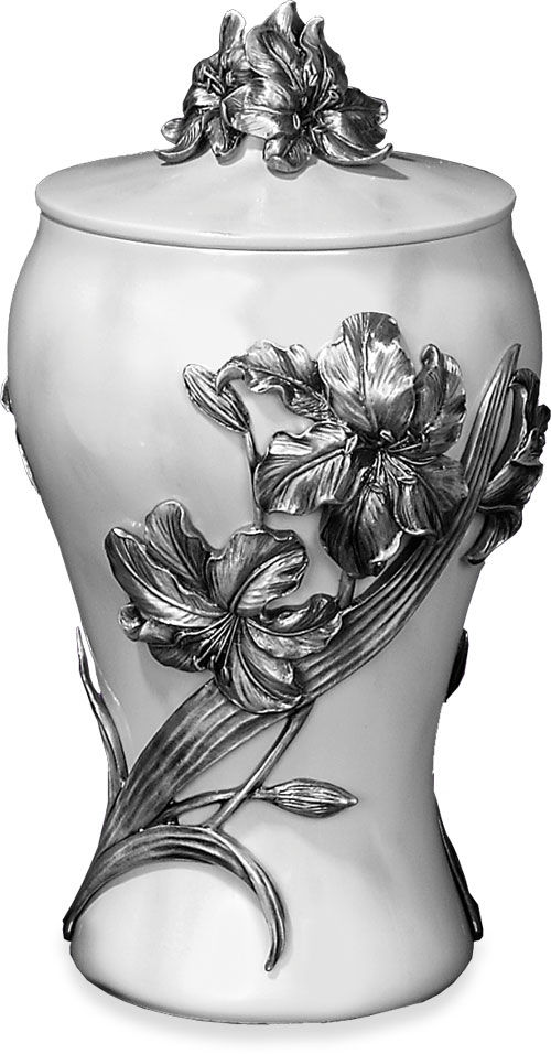 marble urn with Iris pewter flowers