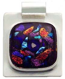 square purple blue and gold glass cremation pendant
