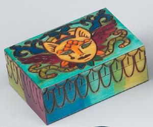 Hand-Made Wooden Box with Cats & Snakes 
