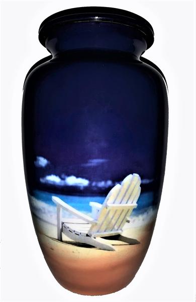 urn with picture of a beach