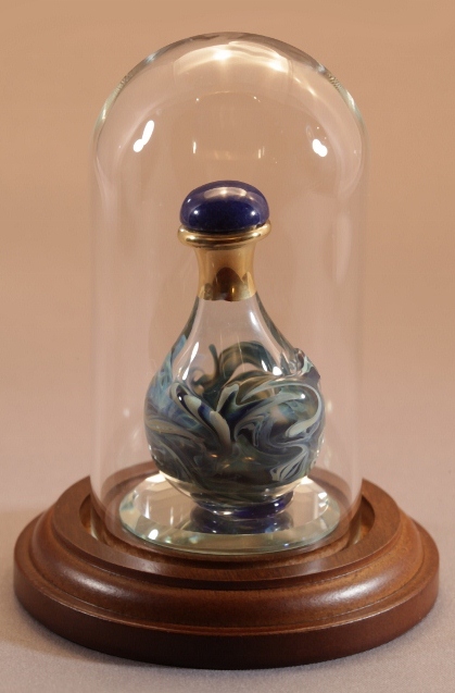  Blue Marble Tear Bottle iin glass dome casen glass dome case