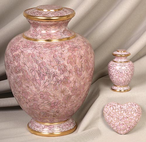 pink and gold  Cloisonne urn set