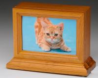 Oak wood pet cremation urn with picture frame