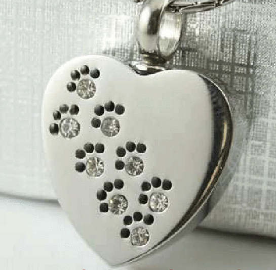Paw print with stones Stainless steel cremation pendant