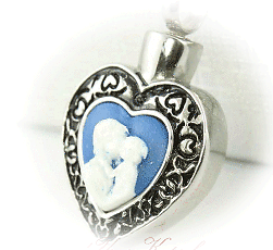 Stainless Steel Parent and Child CameoCremation Heart Pendant