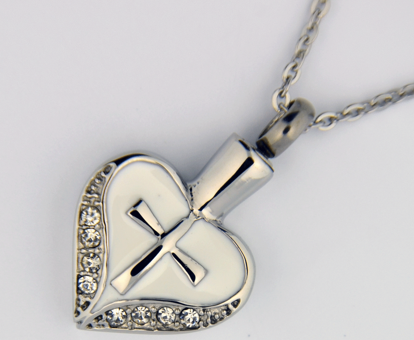cross heart with cz memorial ash pendant