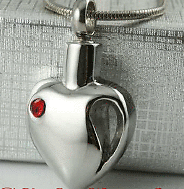 red stone heart memorial ash pendant
