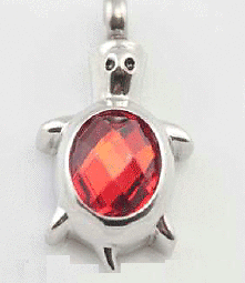 Turtle With  Red Stone On Back Cremation Jewelry Urn and Necklace