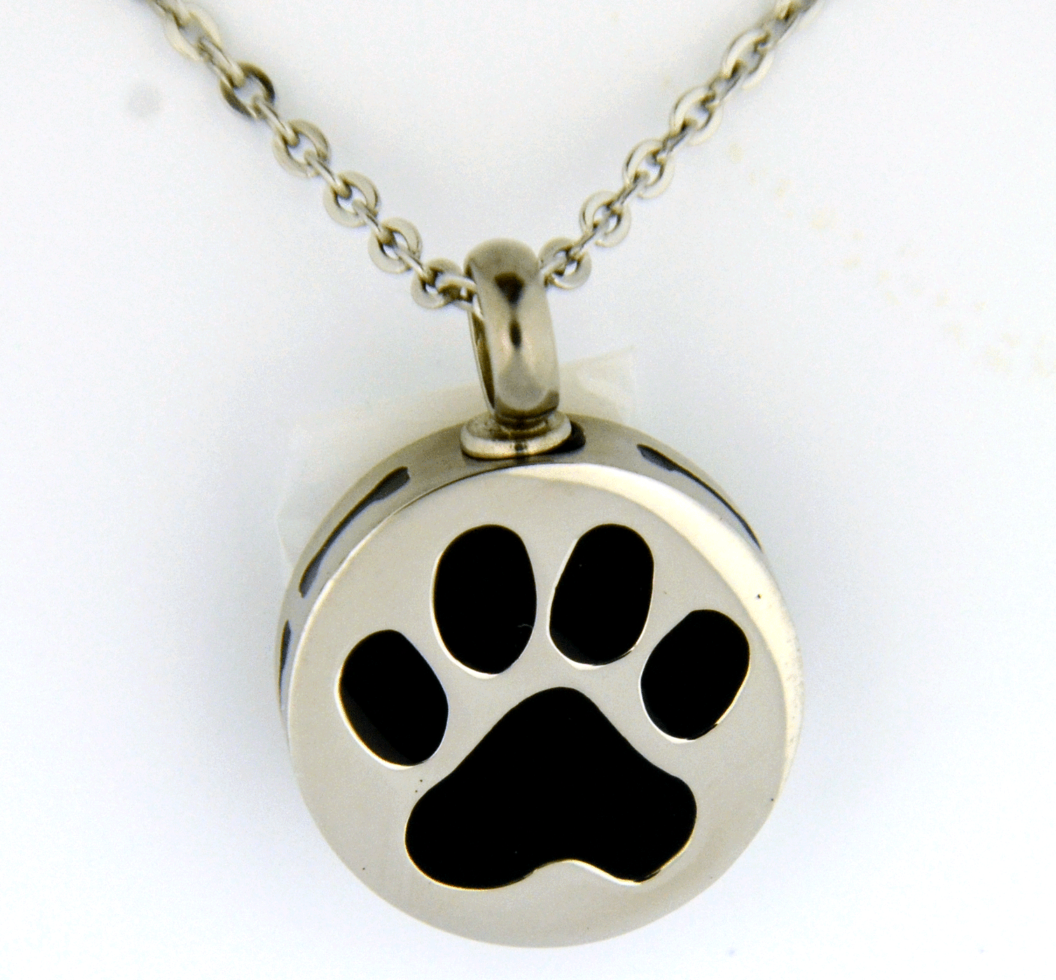 Round Shape black Paw print Stainless steel cremation pendant