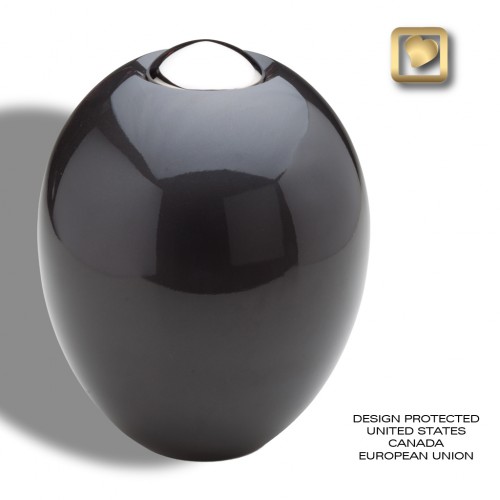 Curved black cremation urn