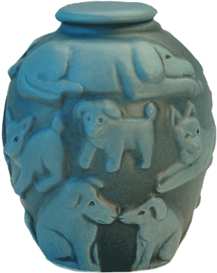 blue and green custom dog urn