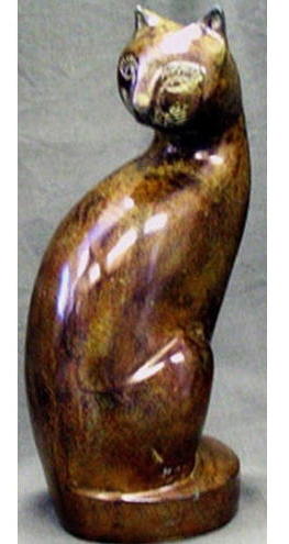 Calico cat figurine urn in bronze
