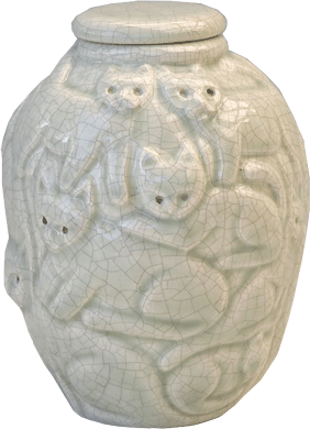 white crackle cat urn