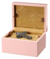 Pink Child's cremation urn showing box open