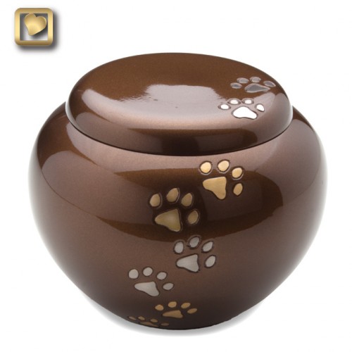 Bronze jar urn with paw prints