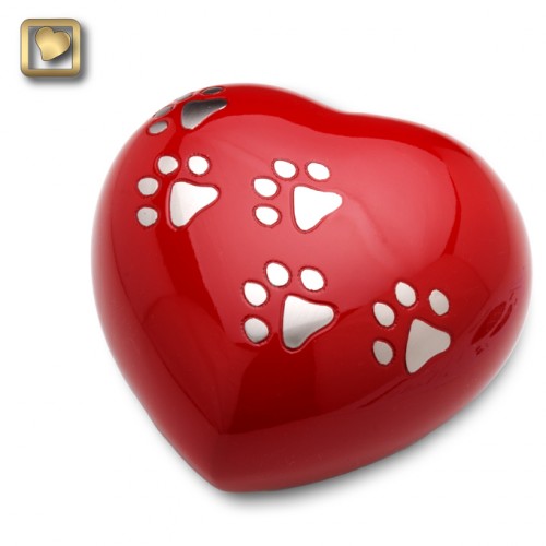 Red paw print Heart urn