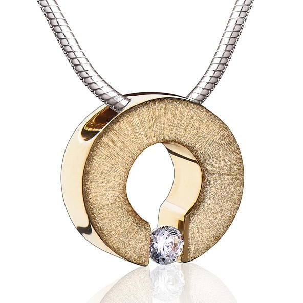 Gold Vermeil Two Tone with Clear Crystal Cremation Pendant