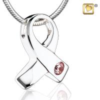 Awareness Rhodium Plated with Pink Crystal Cremation Jewelry Pendant