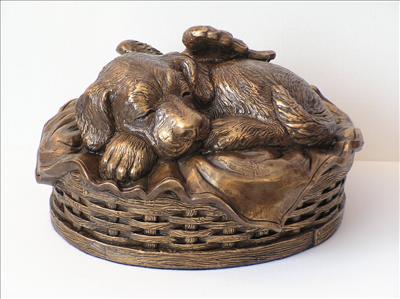 bronze dog angle bed urn