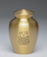 Teddy bear etched on brass urn