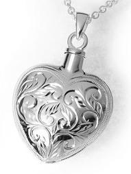 Sterling Silver Etched Flower Heart Pendant