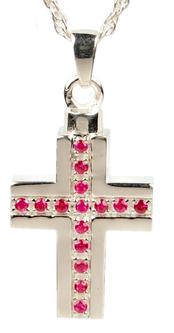 Picture of sterling silver red jeweled cross pendant