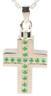 Picture of sterling silver green jeweled cross pendant