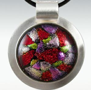purple  and red Dichroic Glass Sterling Round cremation pendant