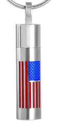 Cylinder cremation pendant with american flag