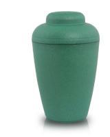 Green vase shaped biodegradable urn