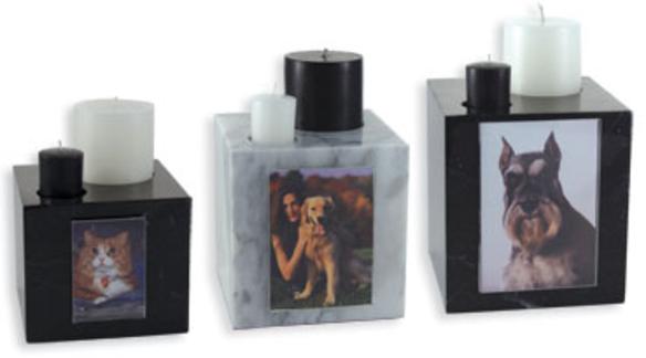 Pet Marble urns with attached memorial candle holder