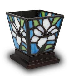 WHITE LILY STAINED GLASS KEEPSAKE CANDLE HOLDER URN ​