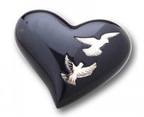 keepsake heart urn with silver  birds
