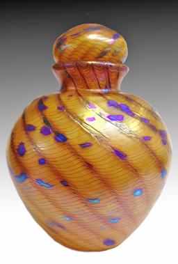 Orange stipe glass urn