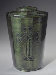 green dyed wood urn with celtic cross