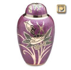 large pink brass  urn with gold flowers