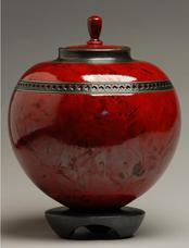 round orb red raku urn