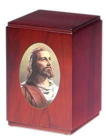 Jesus Christ wood cremation urn