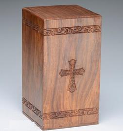wood urn with Celtic Cross