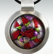 round lavender and red dichroic cremation pendant 