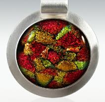 red and green sterling silver dichroic cremation pendant 