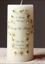 memorial candle with crystal and pearl cross