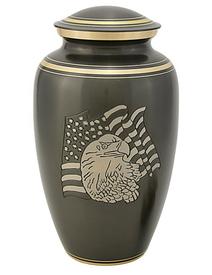 slate color on brass eagle and flag cremation urn