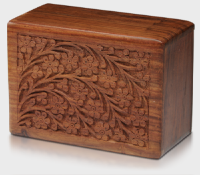 rosewood urn with tree of life carving